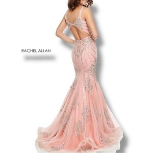 Rachel Allan Beaded Formal Prom Evening Gown Dress 7103 Blush Peach Pink Size 6